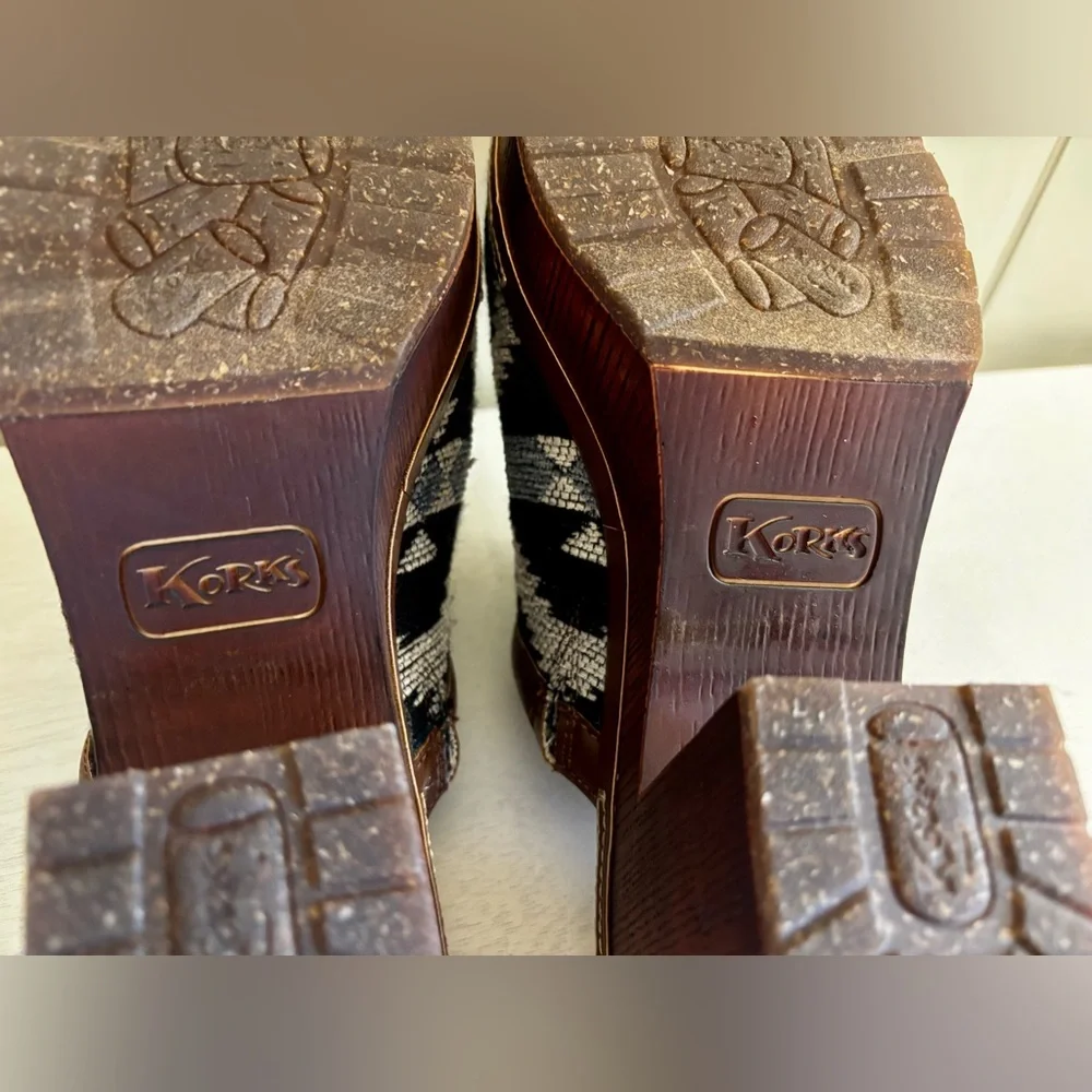 Korks Kork Ease Lori Slide Clog Aztec Fabric Heel Platform 10 Like New! - Picture 10 of 10